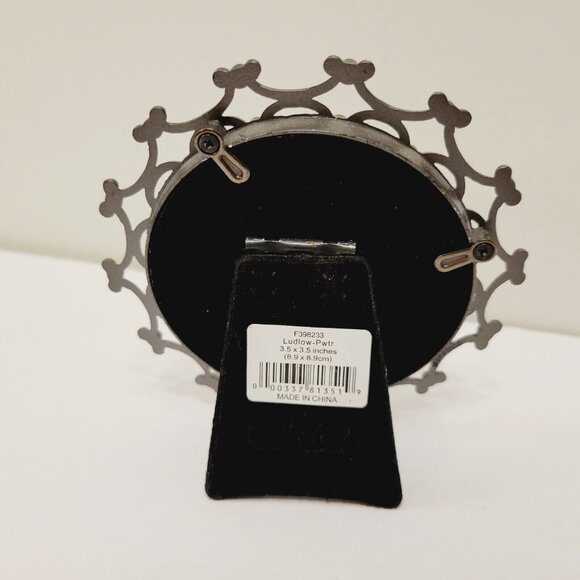 2010 Fetco Floral Rhinestone Round Free Standing Pewter Picture Frame - Picture 4 of 5